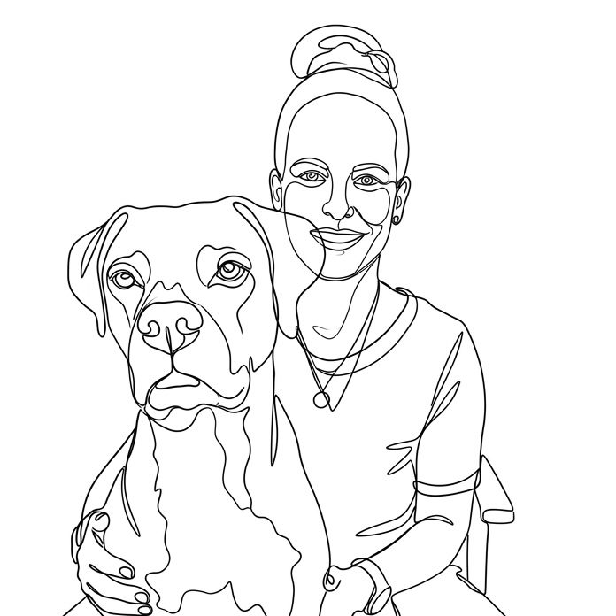Zeichnung Jule Schröder und Hund James Bond Zeichnung Jule Schröder und Hund James Bond
